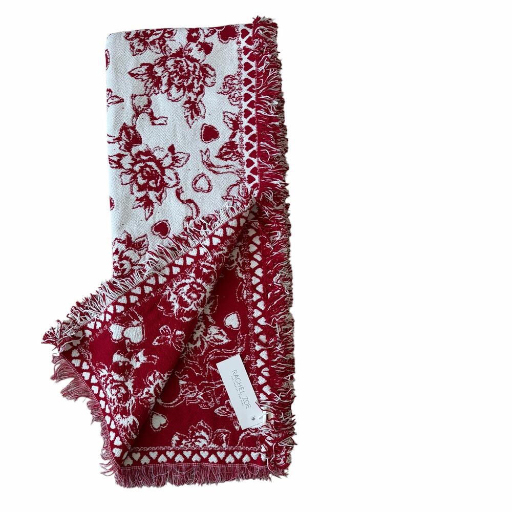 Rachel Zoe Cupid Toile Chenille Throw 50x70 Reversible Red White Valentine's Day